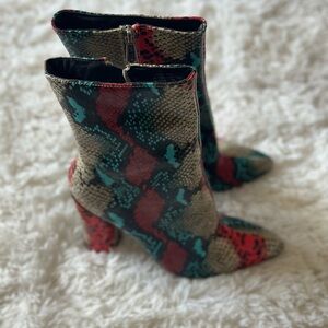 Cape Robbin Red and Green Snake Print Heeled Boots